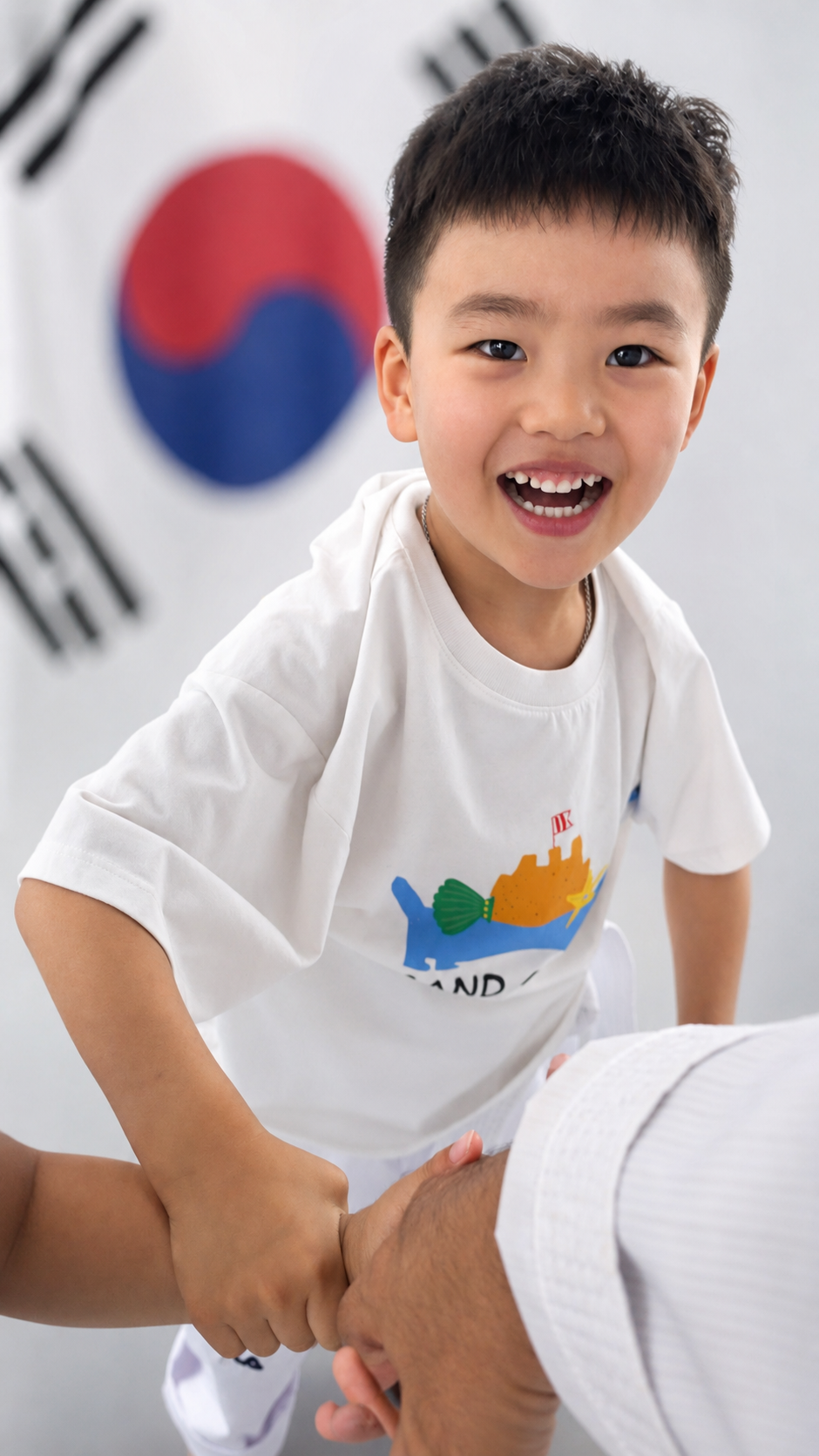 자신감 있게 포즈를 취하는 어린이 수련생