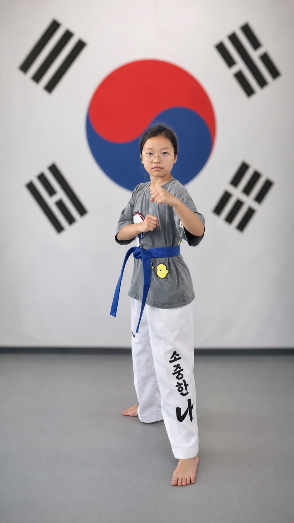 깨끗하게 보정한 태권도 수련 사진
